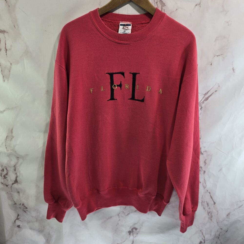 Vintage Sweatshirt Mens Medium Red Florida 90s Pullover Crewneck Cotton